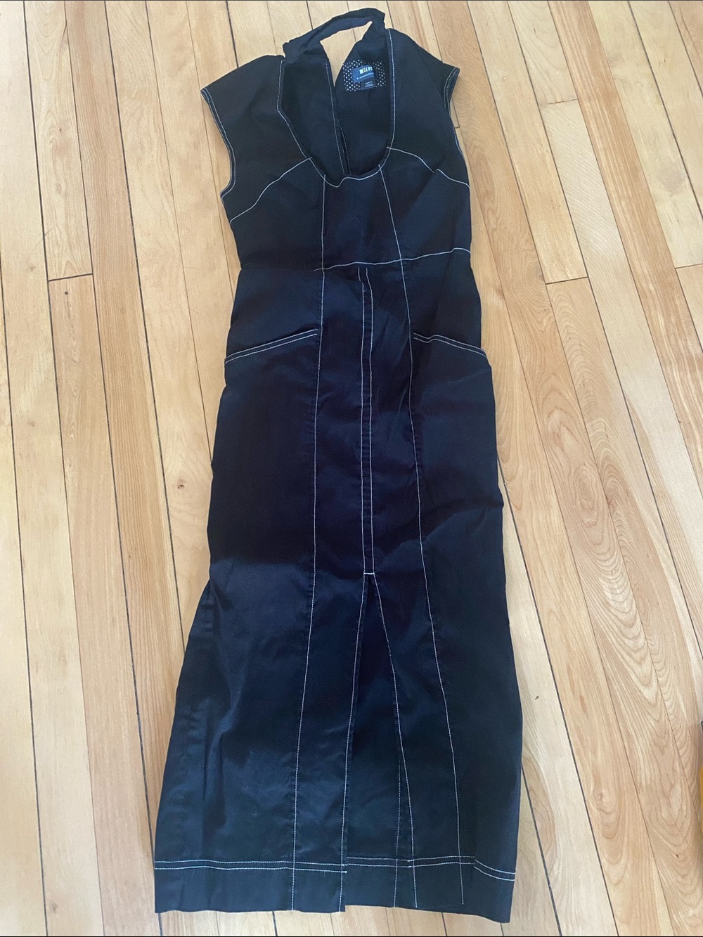 Maeve Sleeveless Black Dress with Contrast Stitching